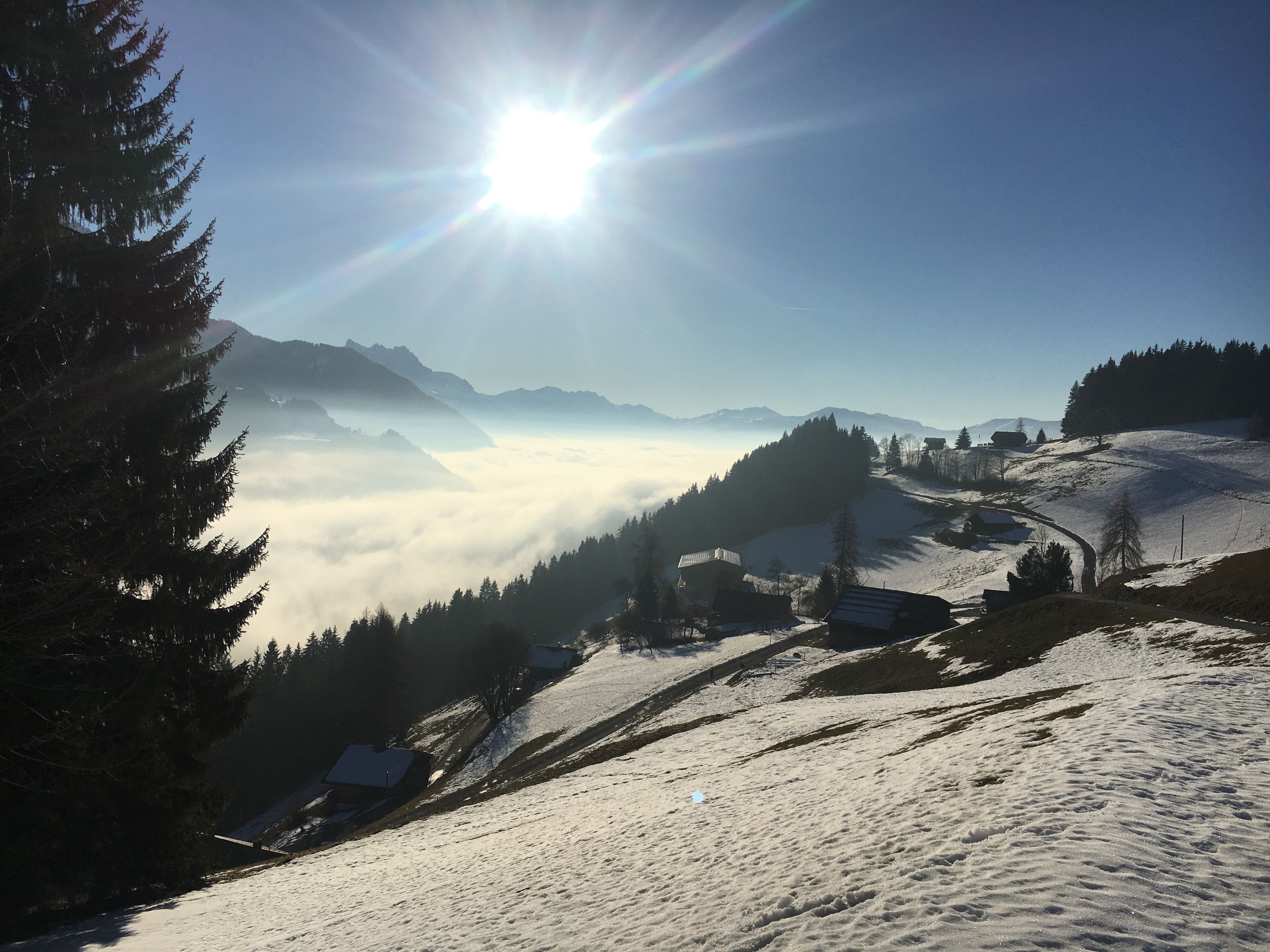 Vue panoramique sur les alpes suisses enneigée